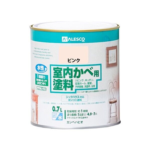 カンペハピオ 室内かべ用塗料 水性2分つや(落ち着いたつや) 0.7L ピンク 1缶