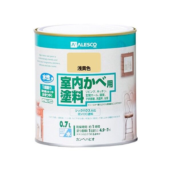 カンペハピオ 室内かべ用塗料 水性2分つや(落ち着いたつや) 0.7L 浅黄色 1缶