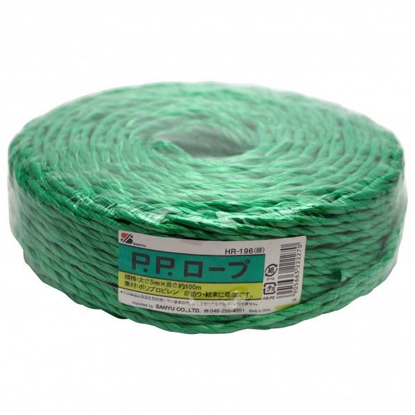 三友産業 PPロープ カラー 緑 長さ：100ｍ太さ：5mm HR-196 1個 (三友