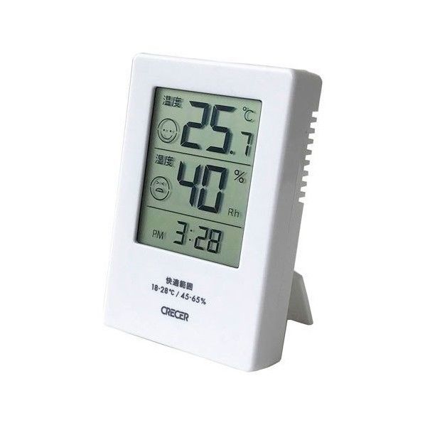 クレセル デジタル時計付 温湿度計 ホワイト CR-2600W 1台
