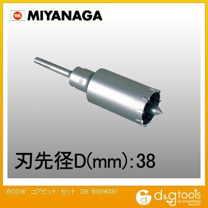 ミヤナガ ハンマー用コアビット600Wセット軽量ハンマードリル用 600W38-